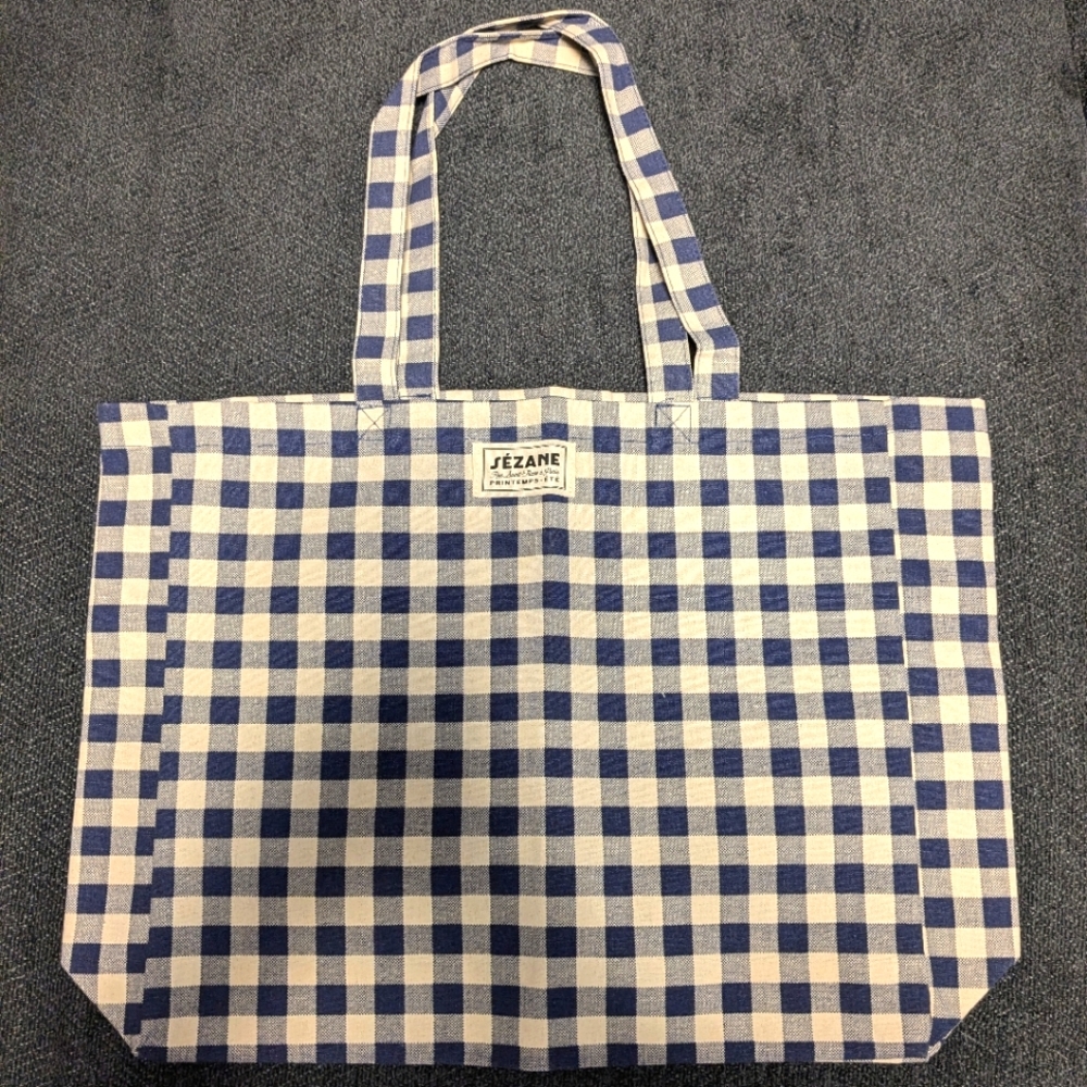 Sezane Blue Gingham Tote Bag